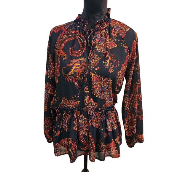 Loft Beautiful Fall Colors Blouse On Black Background Size M - Picture 1 of 5